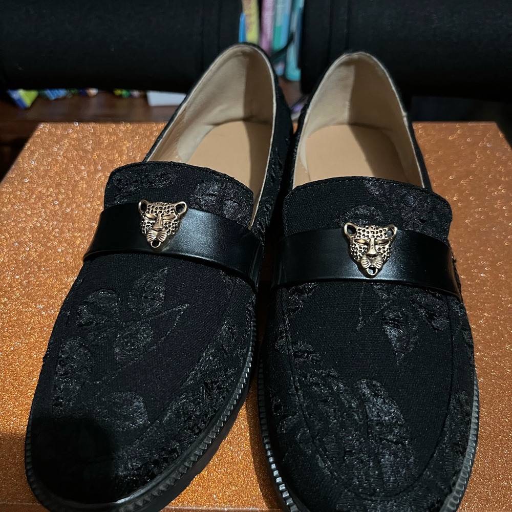 Black Loafers with Panther Detail